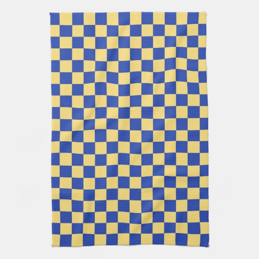 Butter yellow and blue checkered board pattern キッチンタオル (縦)