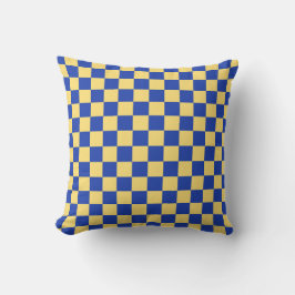Butter yellow and blue checkered board pattern クッション