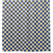 Butter yellow and blue checkered board pattern シャワーカーテン (正面)