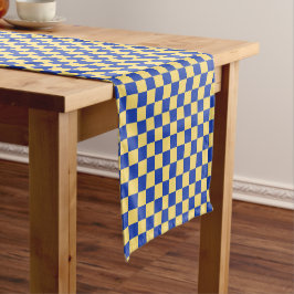 Butter yellow and blue checkered board pattern ショートテーブルランナー