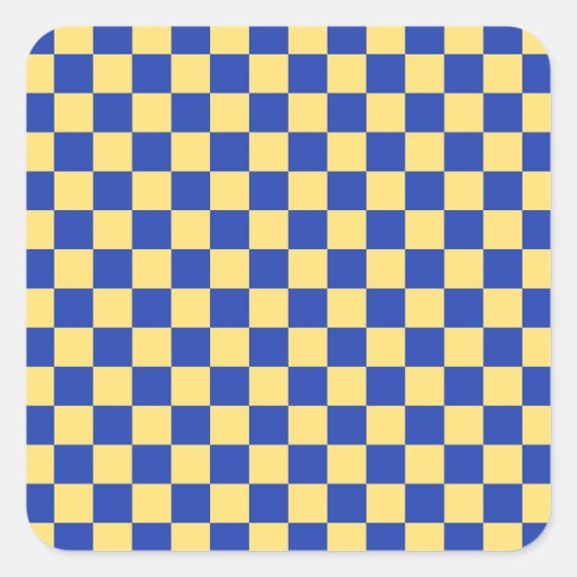 Butter yellow and blue checkered board pattern スクエアシール (正面)