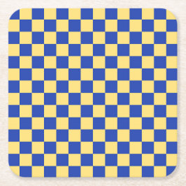 Butter yellow and blue checkered board pattern スクエアペーパーコースター
