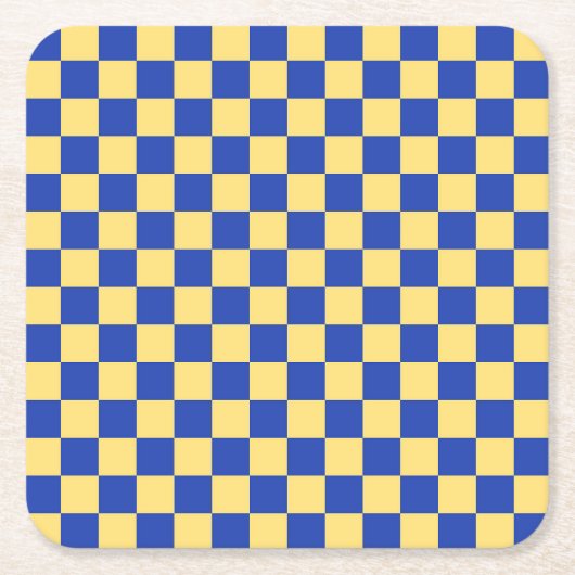 Butter yellow and blue checkered board pattern スクエアペーパーコースター (正面)