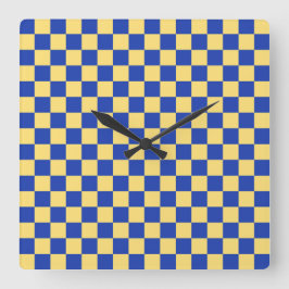 Butter yellow and blue checkered board pattern スクエア壁時計