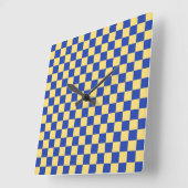Butter yellow and blue checkered board pattern スクエア壁時計 (傾斜)