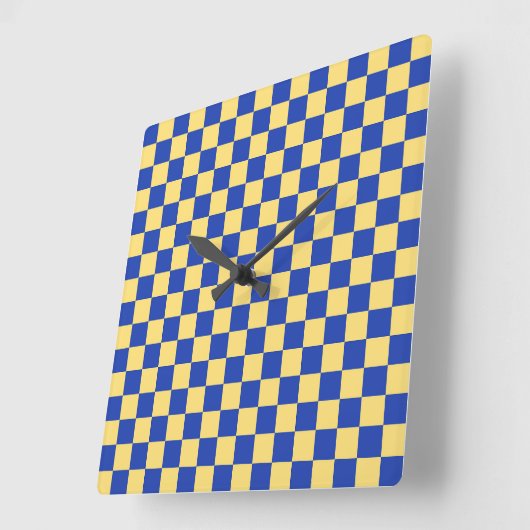 Butter yellow and blue checkered board pattern スクエア壁時計 (傾斜)