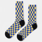 Butter yellow and blue checkered board pattern ソックス (左)