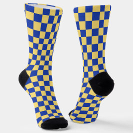 Butter yellow and blue checkered board pattern ソックス