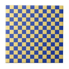 Butter yellow and blue checkered board pattern タイル