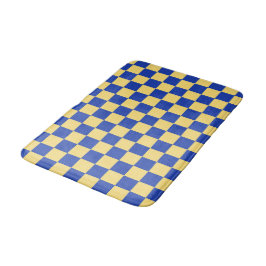 Butter yellow and blue checkered board pattern バスマット