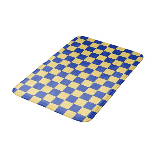 Butter yellow and blue checkered board pattern バスマット (アングル)