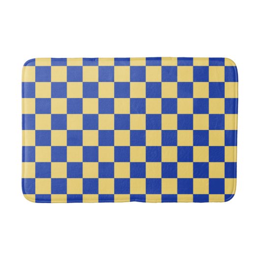 Butter yellow and blue checkered board pattern バスマット (正面)
