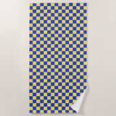 Butter yellow and blue checkered board pattern ビーチタオル (正面)