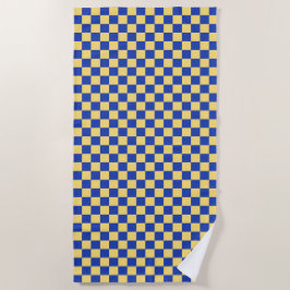 Butter yellow and blue checkered board pattern ビーチタオル