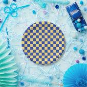 Butter yellow and blue checkered board pattern ペーパープレート (パーティー)