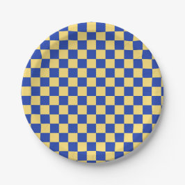 Butter yellow and blue checkered board pattern ペーパープレート