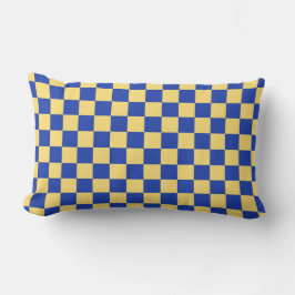 Butter yellow and blue checkered board pattern ランバークッション