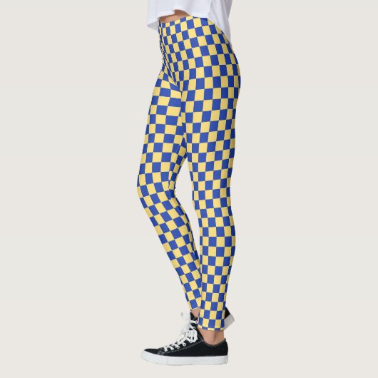 Butter yellow and blue checkered board pattern レギンス (左)