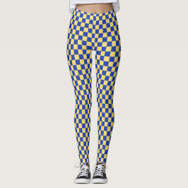 Butter yellow and blue checkered board pattern レギンス