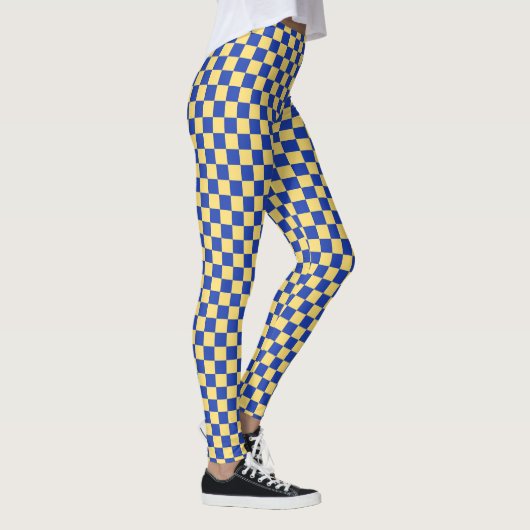 Butter yellow and blue checkered board pattern レギンス (右)