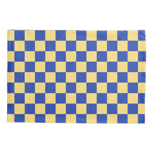 Butter yellow and blue checkered board pattern 枕カバー (裏面-左)