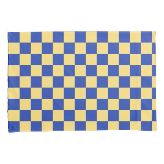 Butter yellow and blue checkered board pattern 枕カバー (正面右)