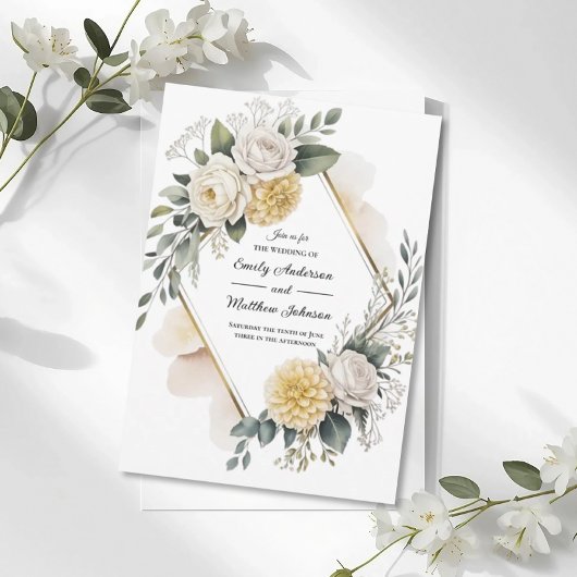 Butter Yellow And Gold Wedding Invitation 招待状