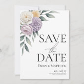 Butter Yellow And Lilac Floral Save The Date セーブザデート (正面)