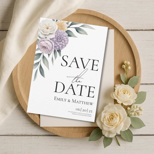 Butter Yellow And Lilac Floral Save The Date セーブザデート