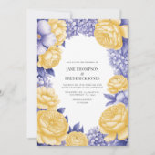 Butter Yellow and Periwinkle Floral Wedding Photo 招待状 (正面)