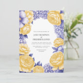 Butter Yellow and Periwinkle Floral Wedding Photo 招待状 (スタンド正面)