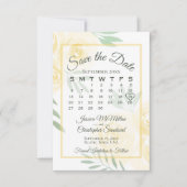 Butter Yellow Boho Roses Elegant Calendar Wedding  セーブザデート (正面)
