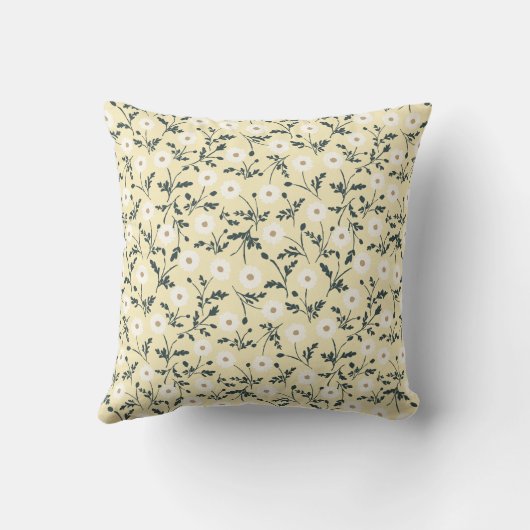 Butter Yellow Cream Modern Farmhouse Daisy Pattern クッション (裏面)