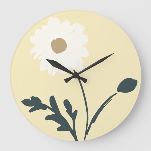 Butter Yellow-Cream Modern Farmhouse Single Daisy ラージ壁時計 (正面)