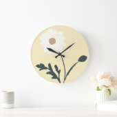 Butter Yellow-Cream Modern Farmhouse Single Daisy ラージ壁時計 (ホーム)