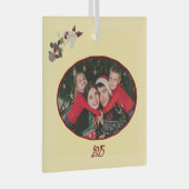 Butter Yellow & Deep Red Floral Photo Christmas ガラスオーナメント (正面右)