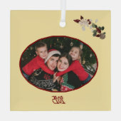 Butter Yellow & Deep Red Floral Photo Christmas ガラスオーナメント (裏面)