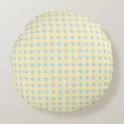 Butter Yellow Dot on Blue Throw Pillow - Round ラウンドクッション (正面)