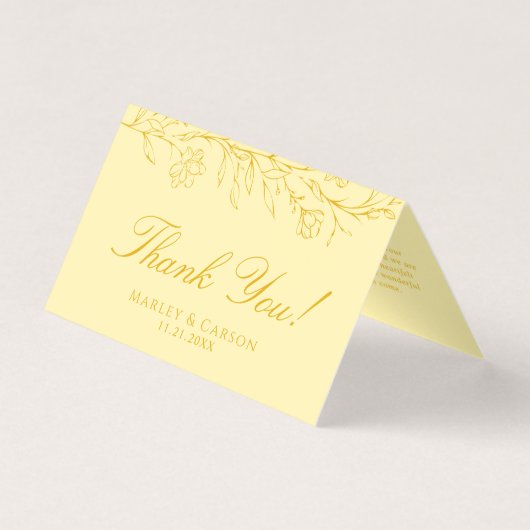 Butter Yellow Floral Wedding Folded Thank You Card (正面)