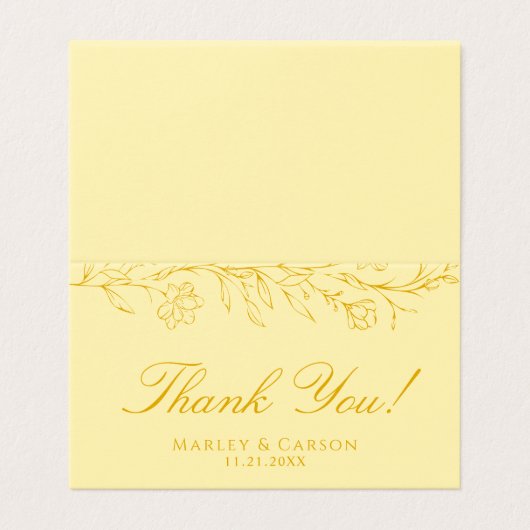 Butter Yellow Floral Wedding Folded Thank You Card (外部フラット)