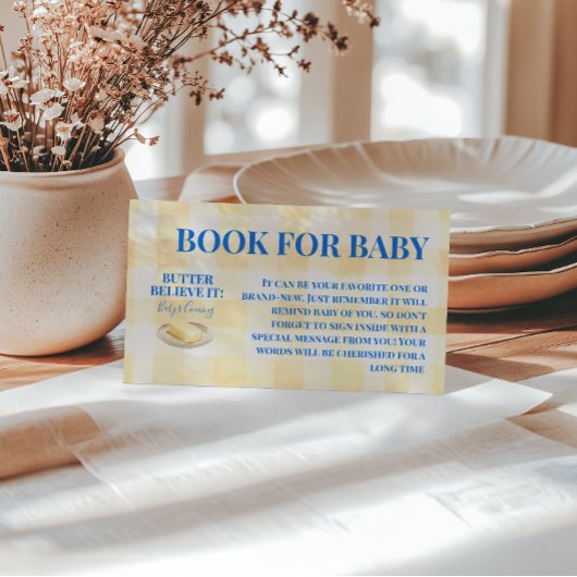 Butter Yellow Gingham Boy Book For Baby Shower エンクロージャーカード