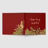 Butter Yellow, Gold & Deep Red Floral Christmas ゲストブック (全面)