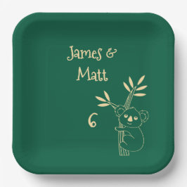 Butter Yellow & Green Australian Animals Birthday  ペーパープレート