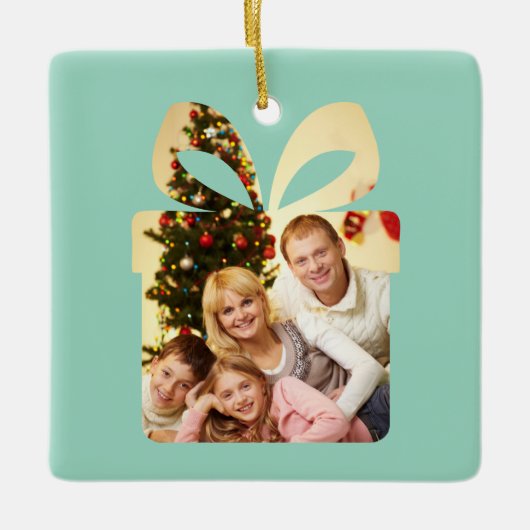 Butter yellow & Green Watercolor Christmas Tree セラミックオーナメント (正面)