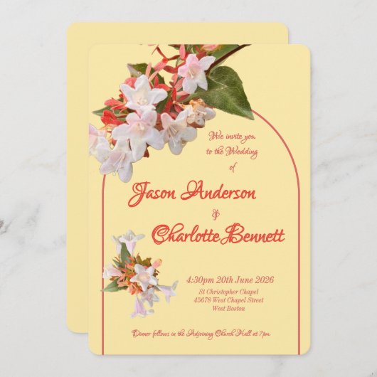 Butter Yellow & Honeysuckle Photo Wedding 招待状 (正面/裏面)