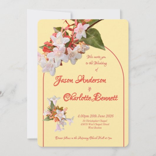 Butter Yellow & Honeysuckle Photo Wedding 招待状 (正面)