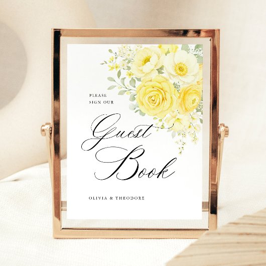 Butter Yellow Ivory Floral Guest Book Wedding 台座サイン