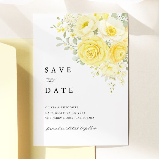 Butter Yellow Ivory Floral Wedding セーブザデート