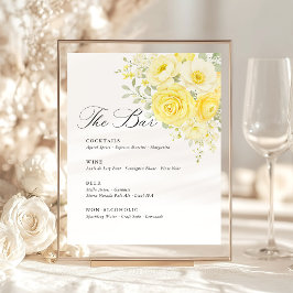 Butter Yellow Ivory Floral Wedding Bar Menu 台座サイン