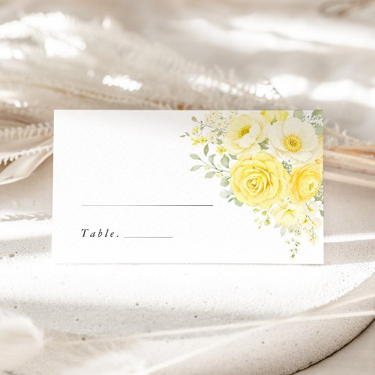 Butter Yellow Ivory Floral Wedding Name Place Card プレイスカード